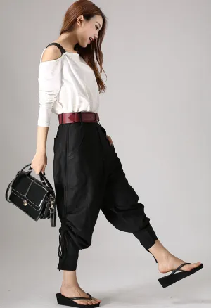 Casual Black pants woman long linen trousers 0850#