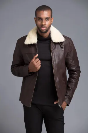 Chocolate Color Real Faux Fur Eskimo Collar Decant Jacket For Men by TJS