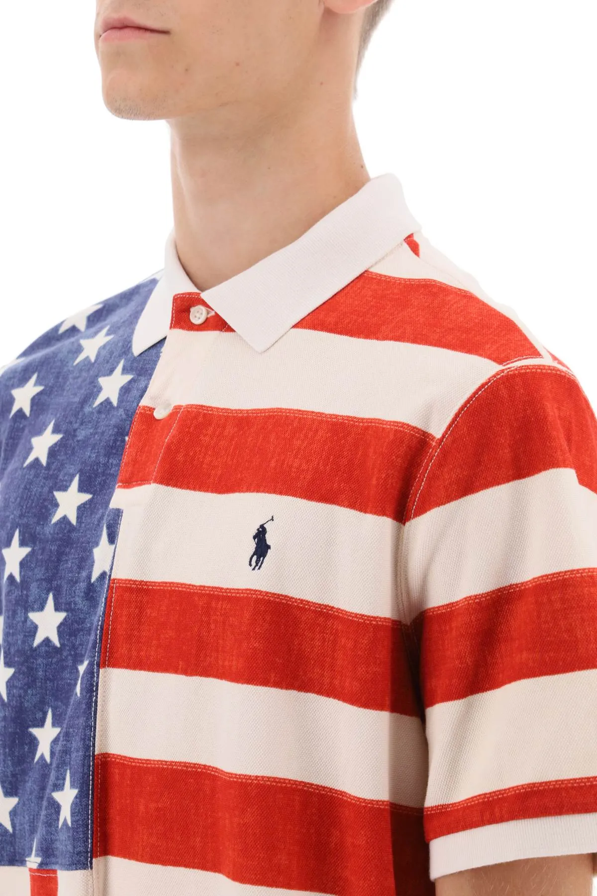 classic fit polo shirt with printed flag