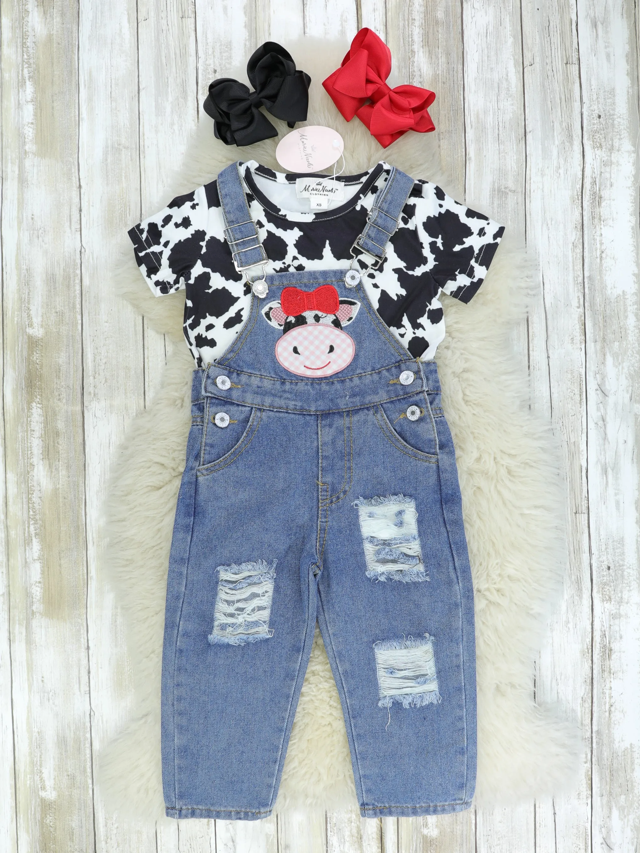 Cow Print Shirt & Overalls