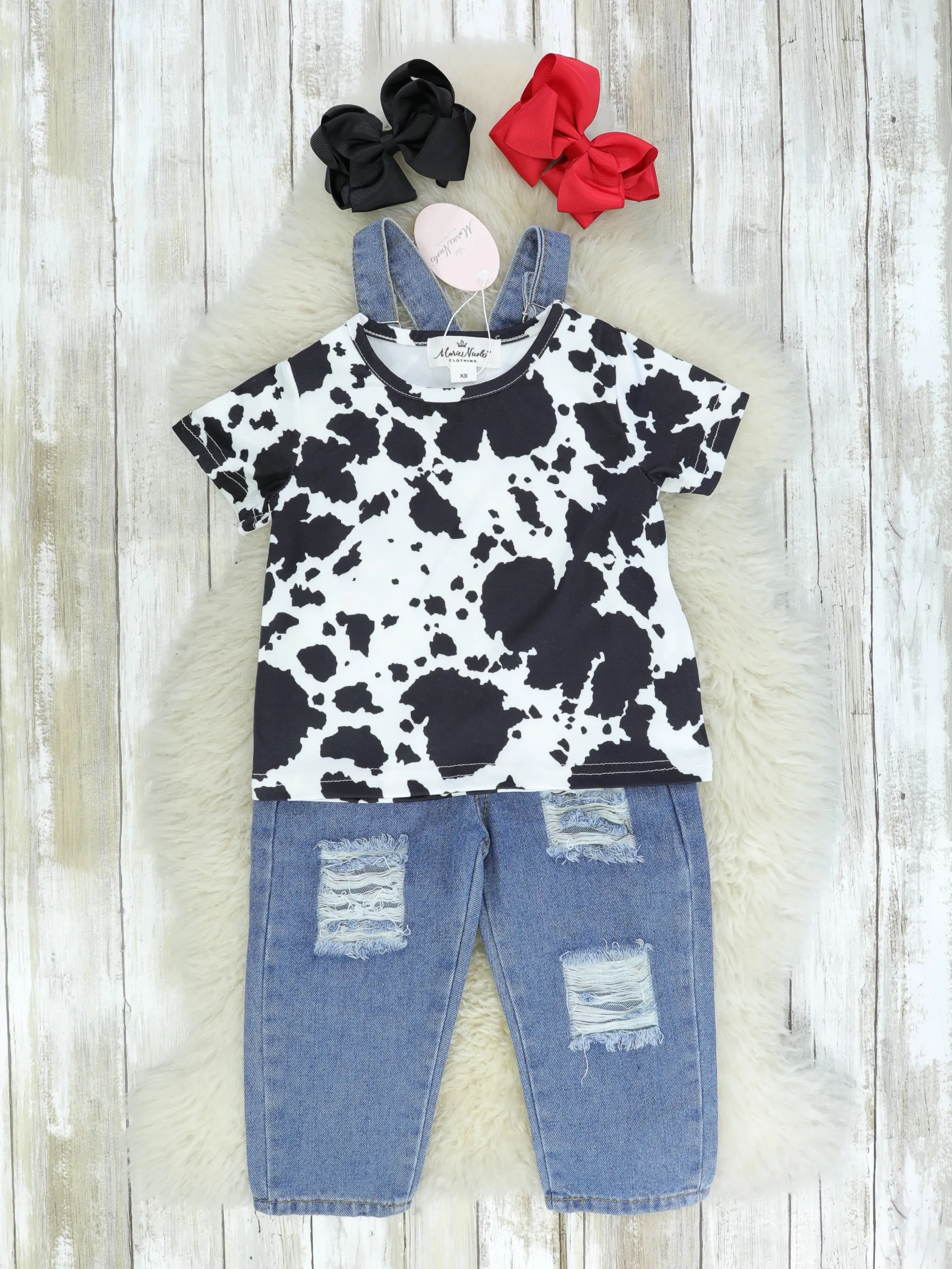 Cow Print Shirt & Overalls