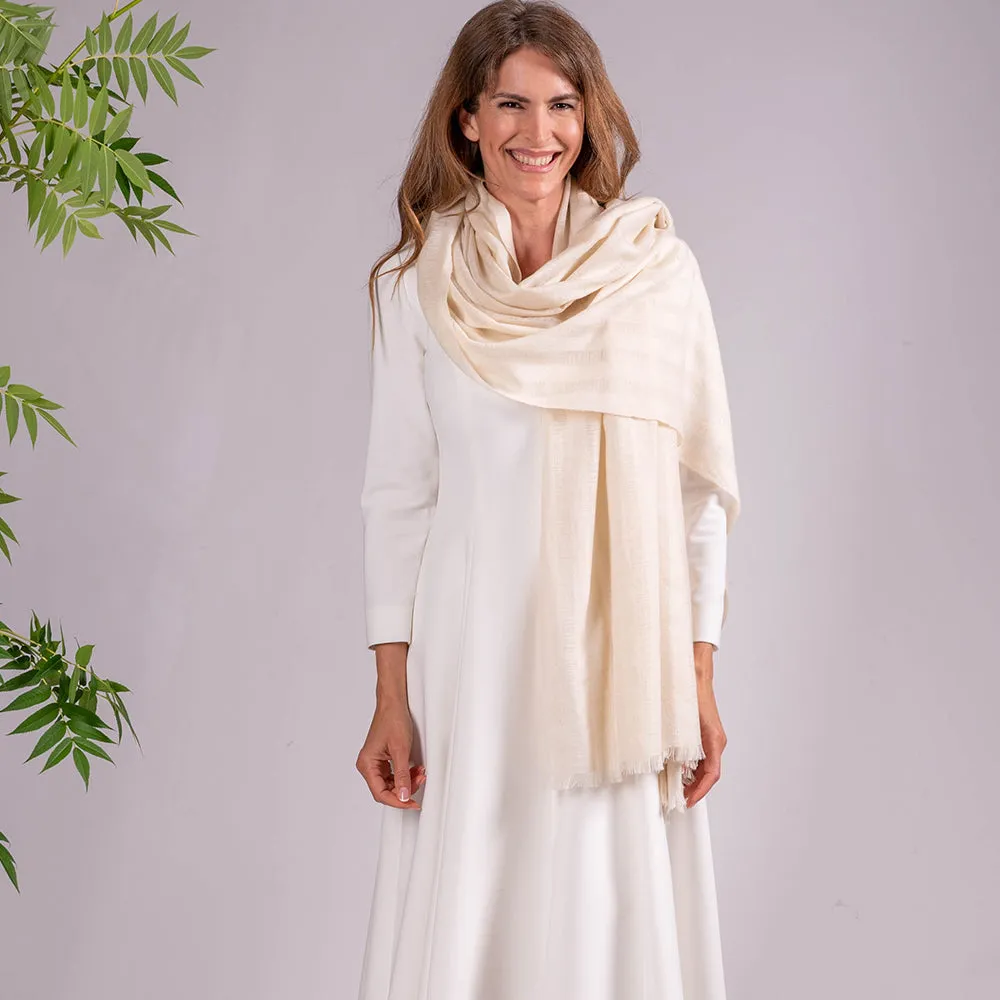 Cream Diaphanous Pashmina Cashmere Shawl