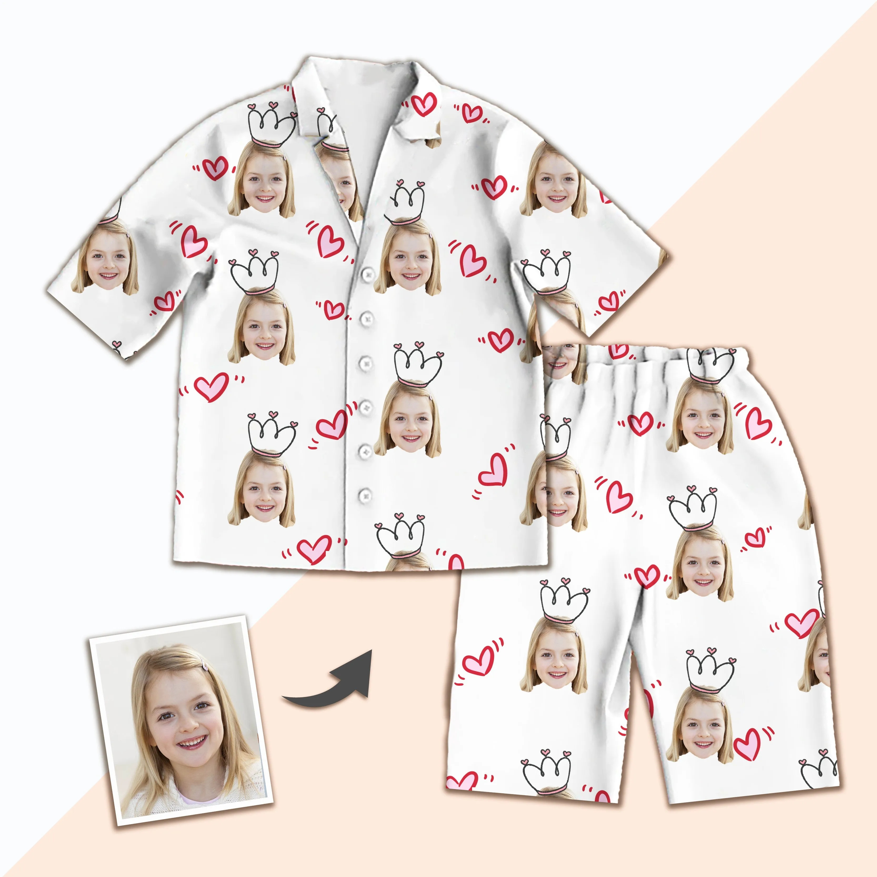 Custom Photo Kids’ Pajamas, Comfy Unisex Face Print Nightwear Shorts