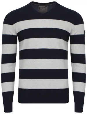 Dissident V-neck contrast stripe jumper in blue