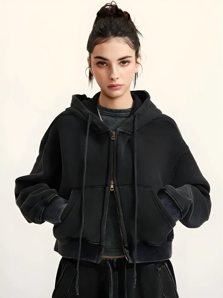 Double Zip-Up Cropped Hoodie