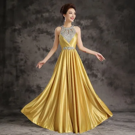 Elegant Long Floor Length Satin Sexy Formal Prom Party Gowns