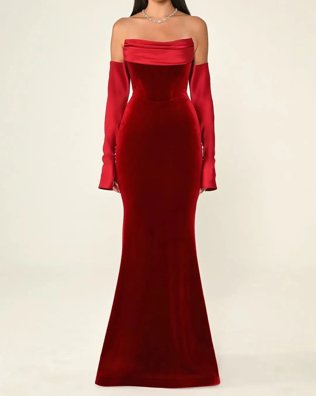 Elegant Velvet Strapless Evening dress with Sleeves SF355