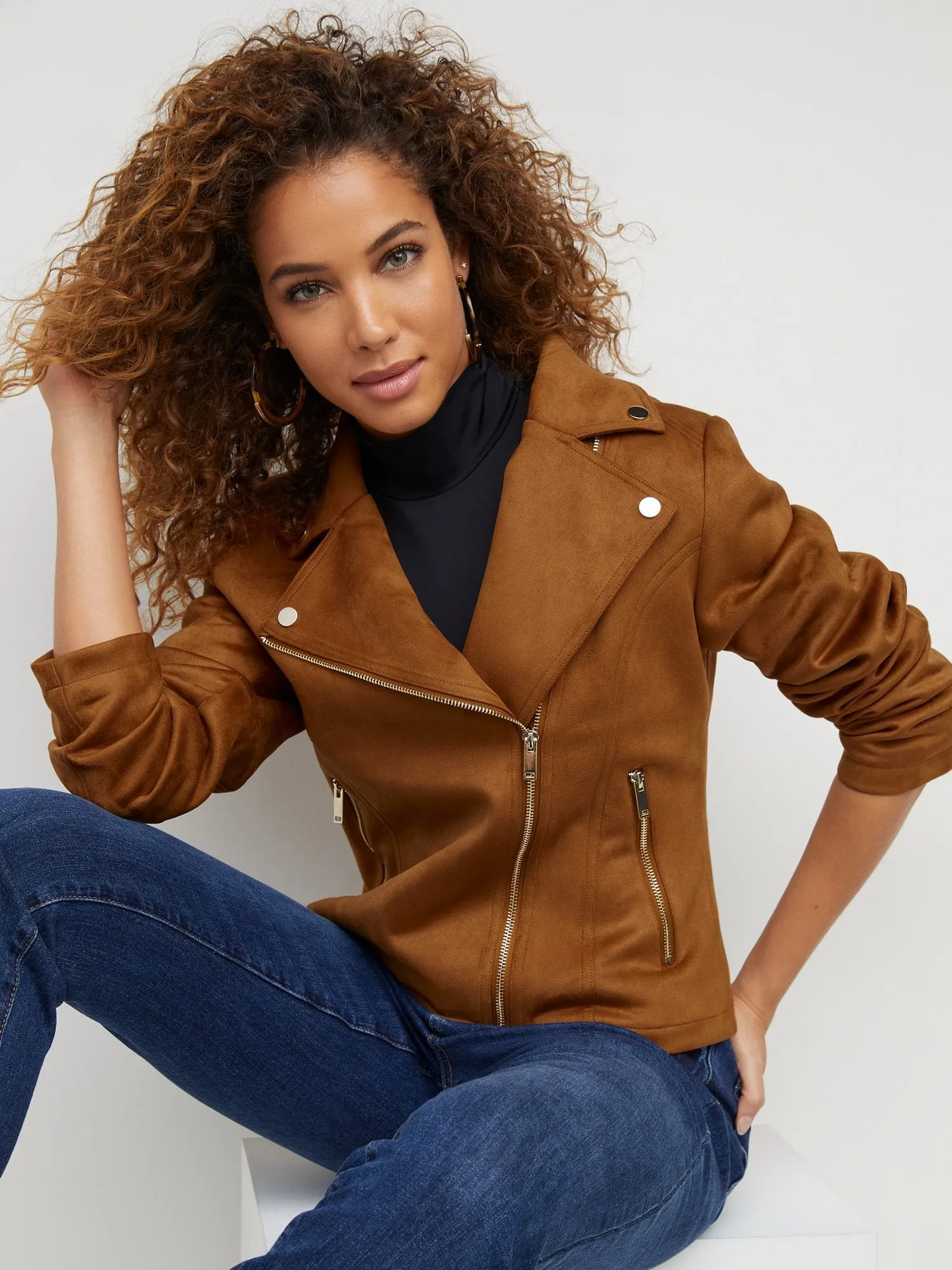 Faux-Suede Notch Lapel Moto Jacket