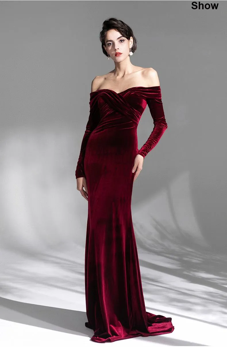 G-end minimalist elegant  velvet prom bridal evening dress - Sulim