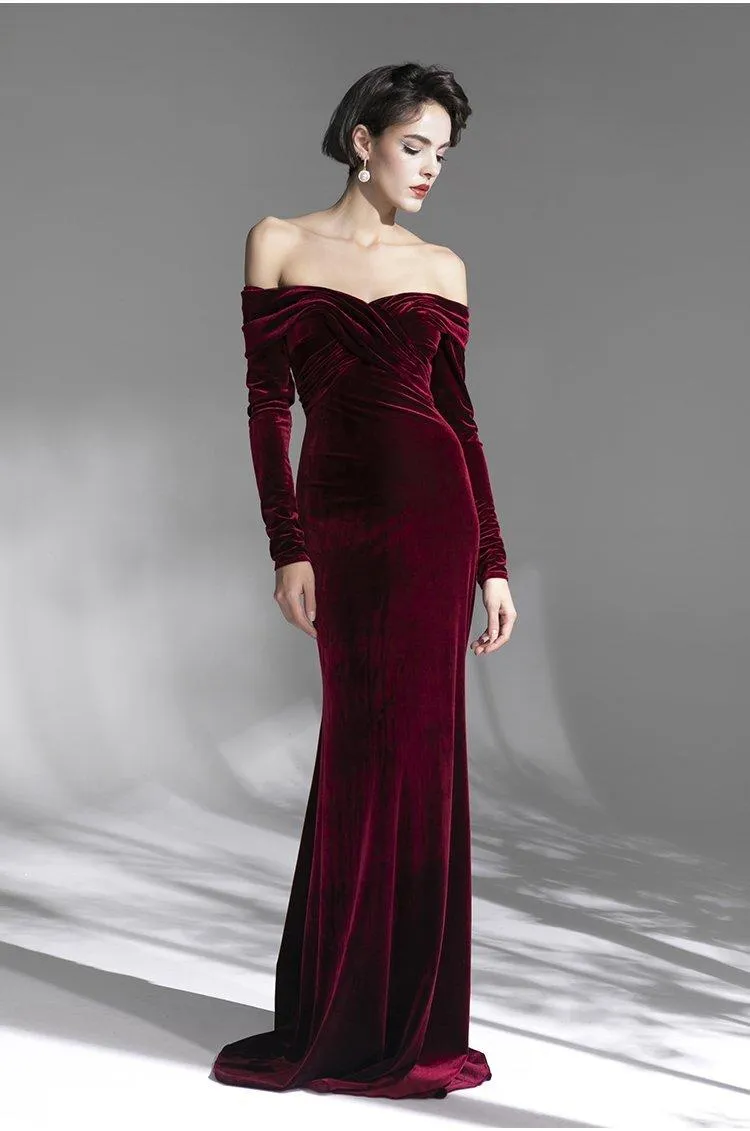 G-end minimalist elegant  velvet prom bridal evening dress - Sulim