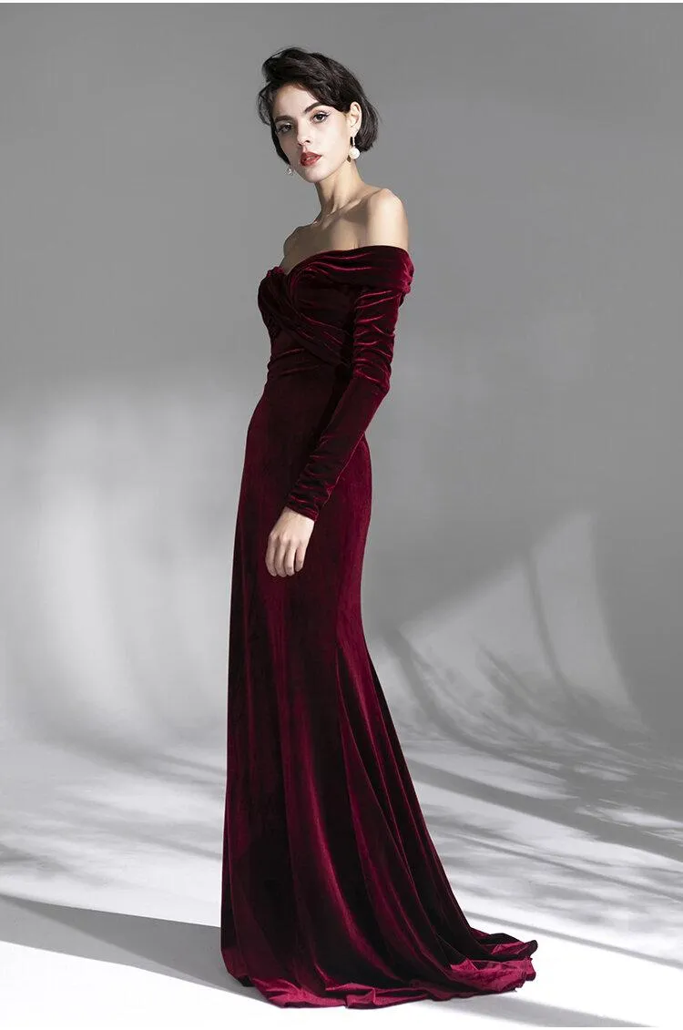 G-end minimalist elegant  velvet prom bridal evening dress - Sulim