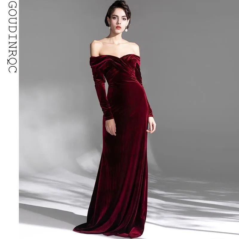 G-end minimalist elegant  velvet prom bridal evening dress - Sulim