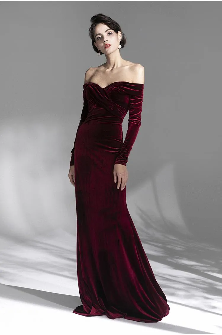 G-end minimalist elegant  velvet prom bridal evening dress - Sulim