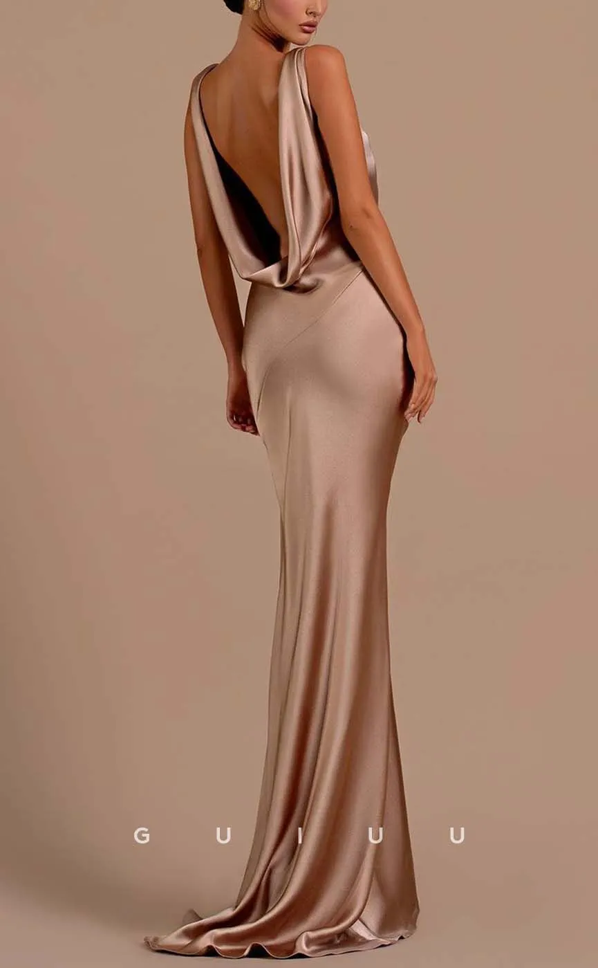 G3203 - Simple Sexy & Fitted Satin V-Neck Open Back Long Formal Prom Dresses