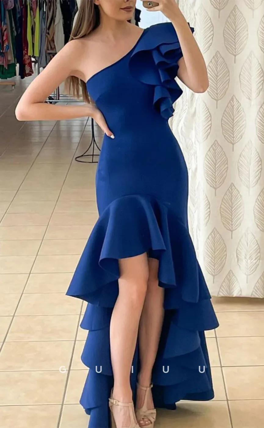 G4645 - Elegant & Classic Royal Blue Satin One Shoulder Long Formal Prom Dress