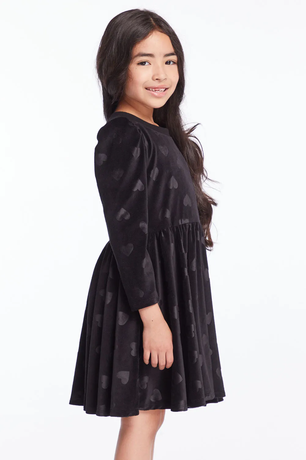 Girls Licorice Puff Long Sleeve Dress with Twirl Skirt