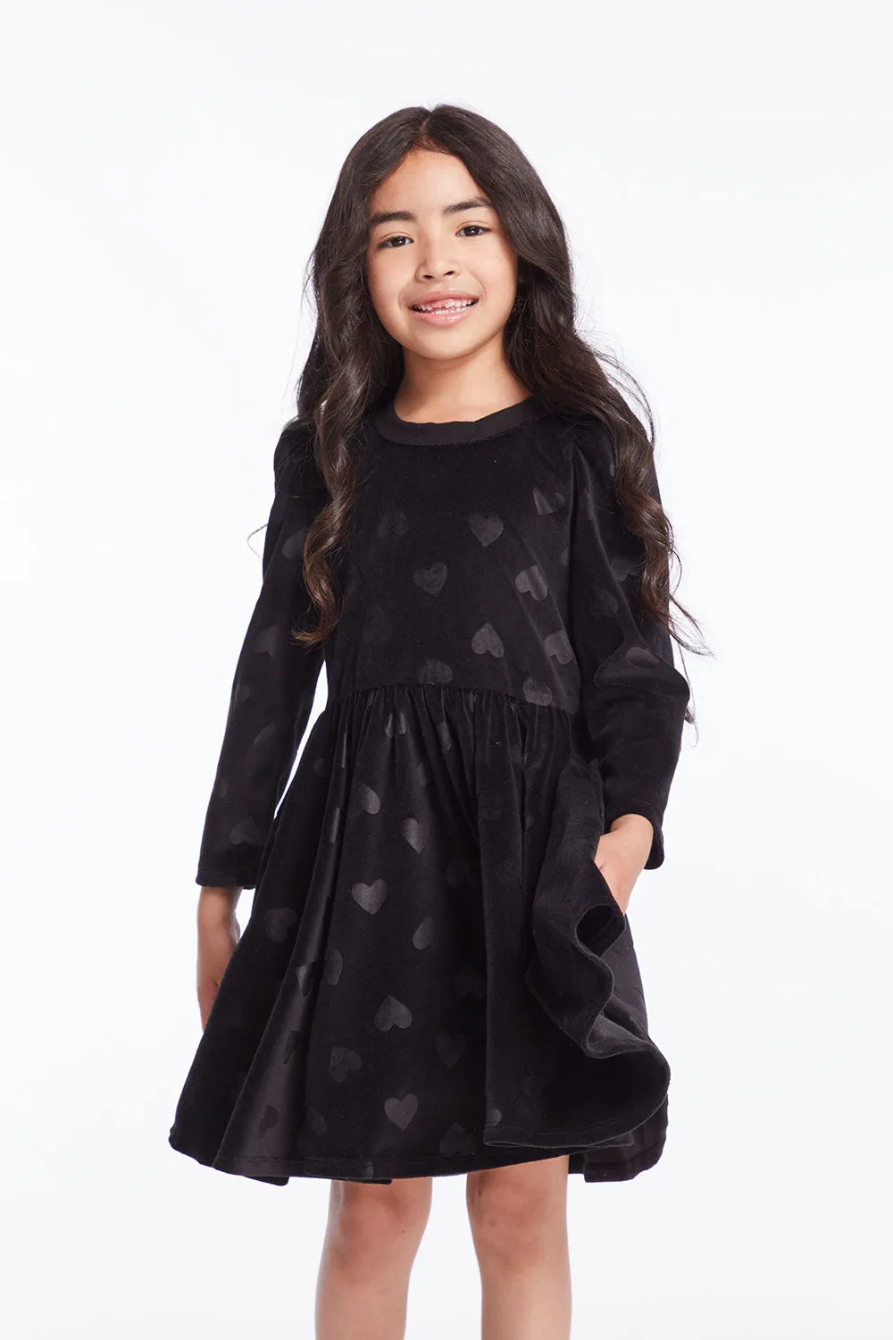 Girls Licorice Puff Long Sleeve Dress with Twirl Skirt