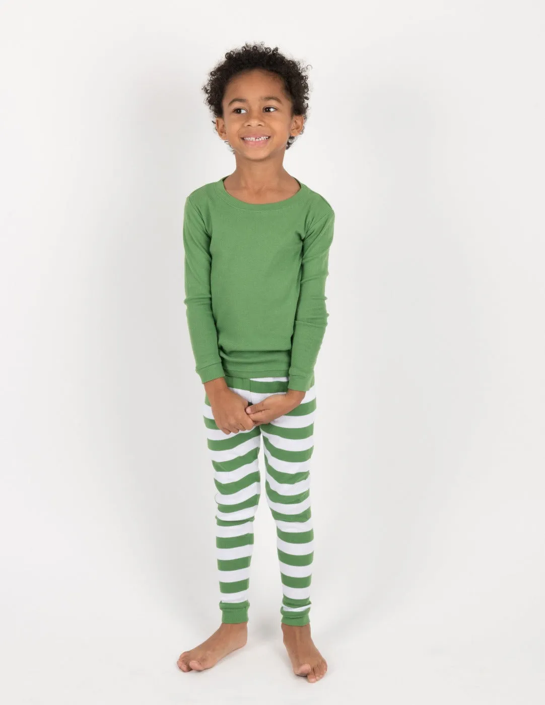 Green & White Stripes Matching Family Pajama Set