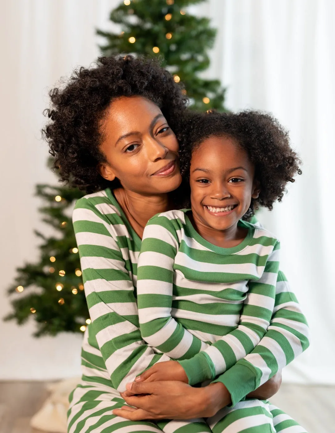 Green & White Stripes Matching Family Pajama Set