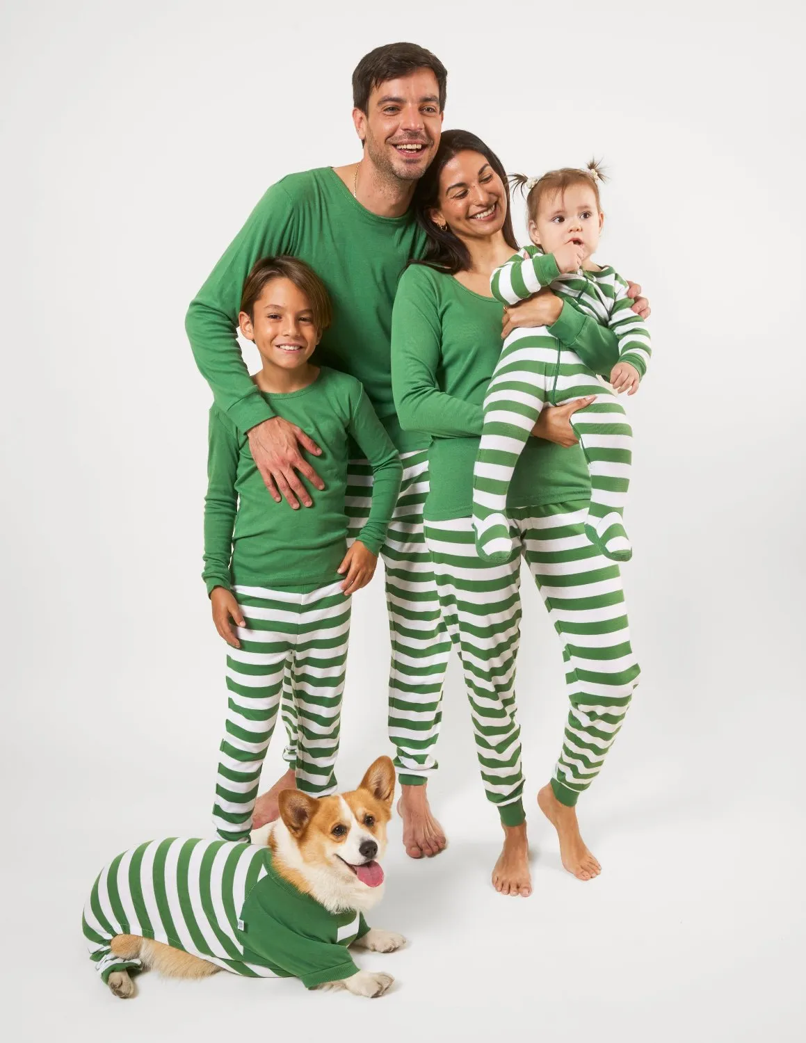 Green & White Stripes Matching Family Pajama Set