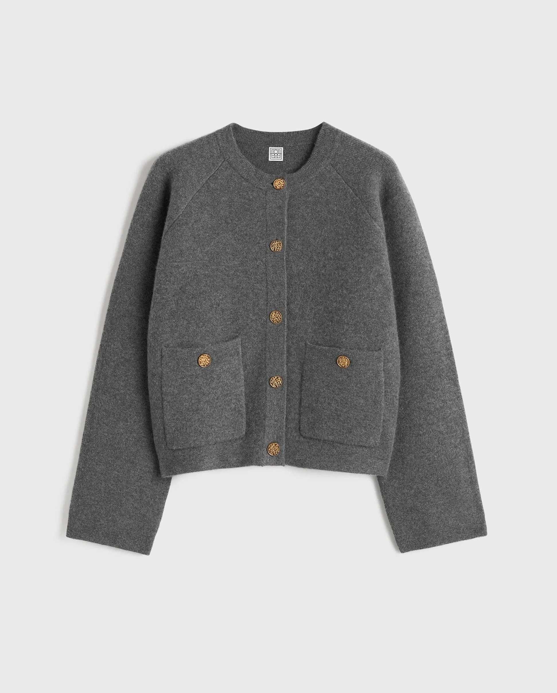 HAMMERED BUTTON CARDIGAN / GREY MELANGE