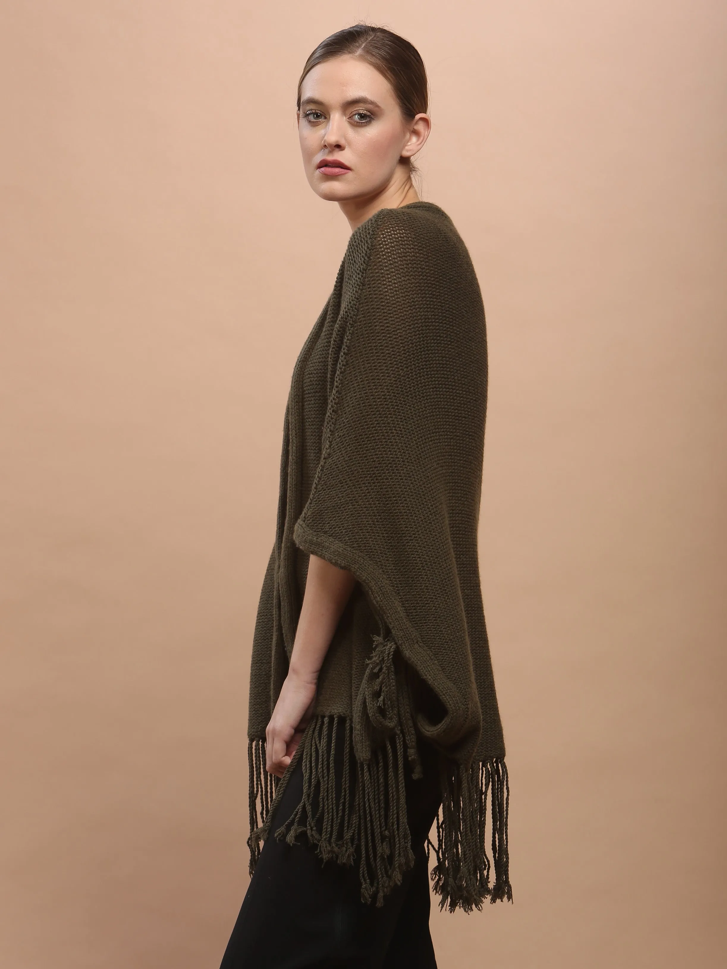 Hand Knitted Fringed Cape