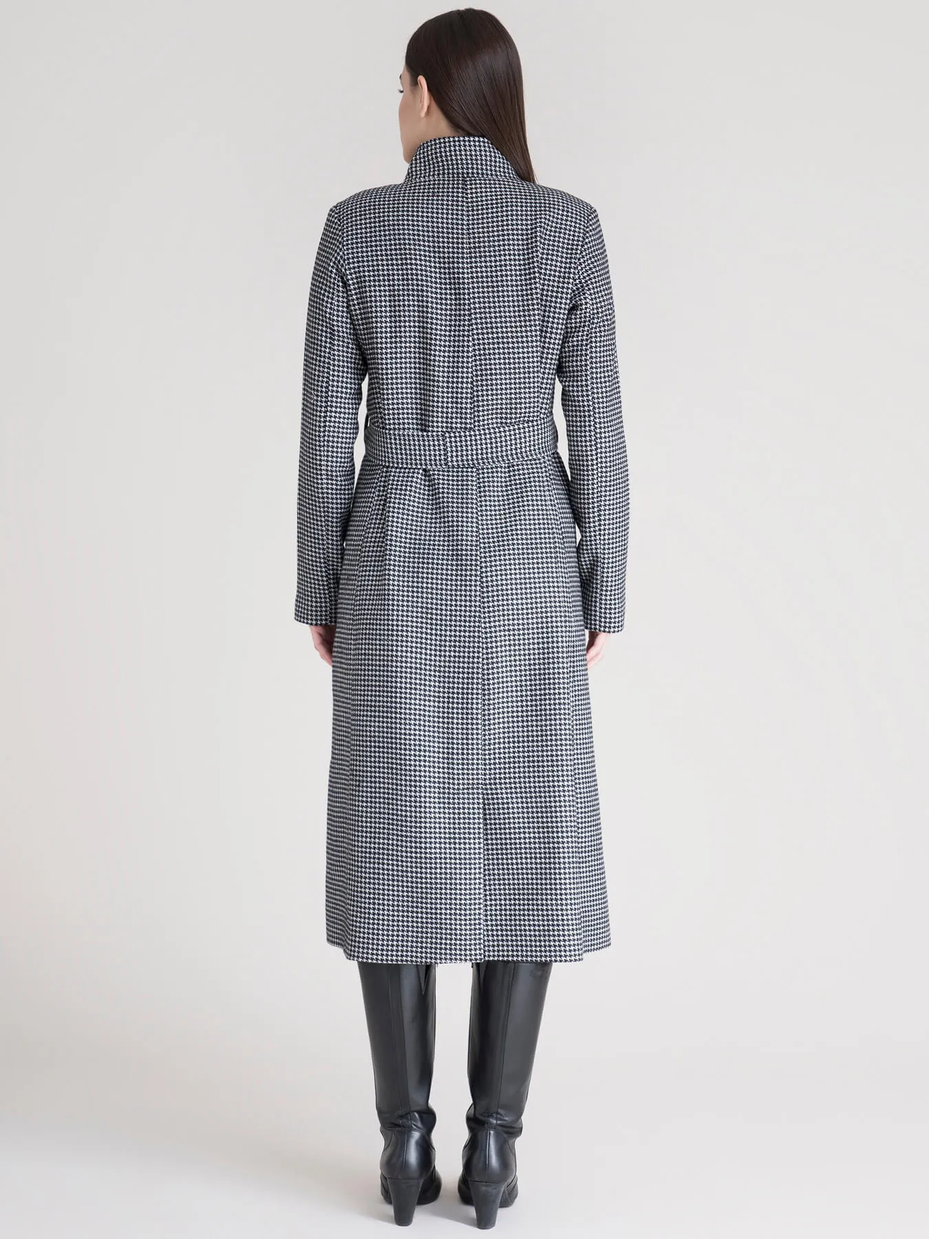 High Neck Wool Blend Overcoat - Black And White