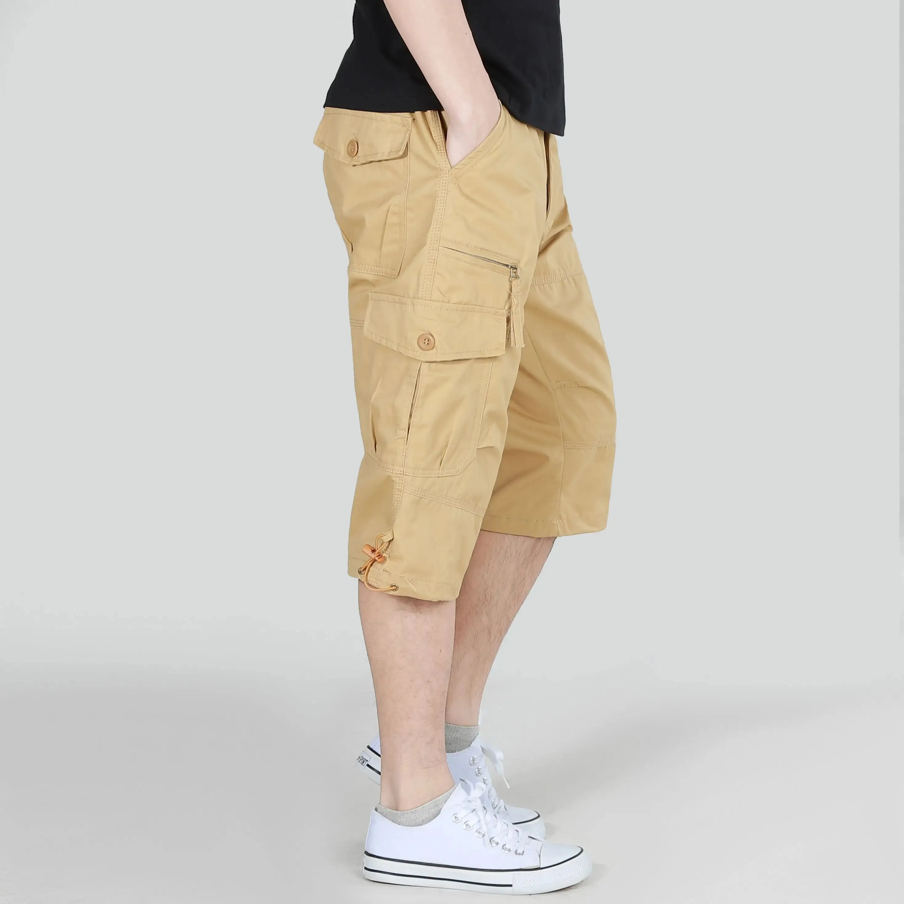 Hnzxzm Military Men Outdoor Baggy Tactical Capris Summer Thin Elastic Waist Pocket Casual Versatile Pure Cotton New Calf-Length Pants