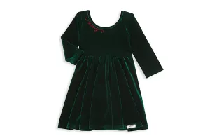 Holiday Twirly Dress in Emerald Velvet