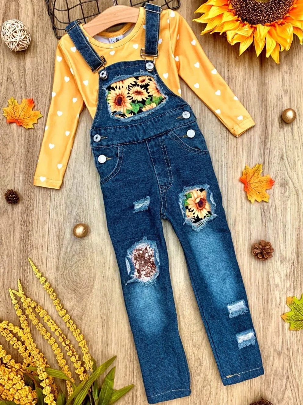 I Pick You Patched Overall Jeans Set