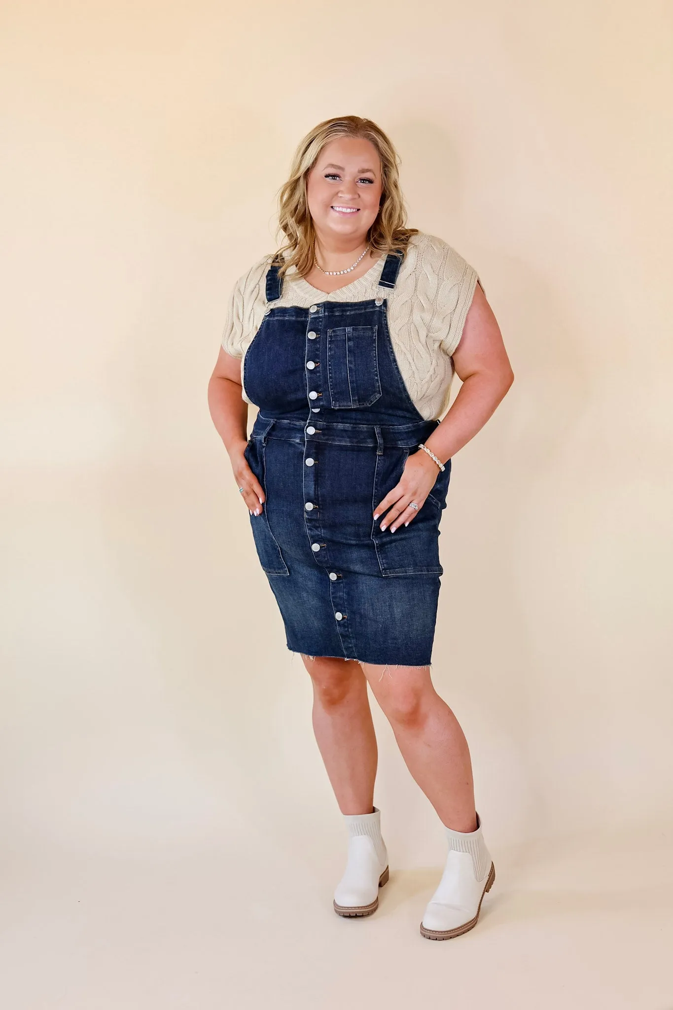 Judy Blue | Centered Around The Sun Denim Overall Dress in Dark Wash