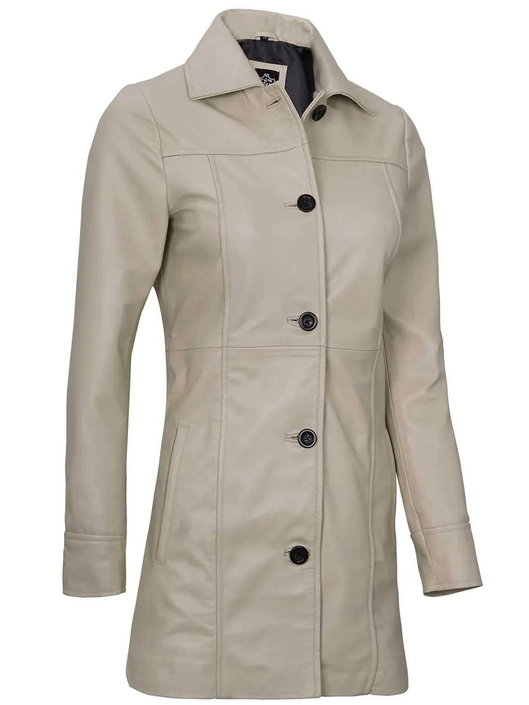 Kandis Women Beige Real Leather Car Coat