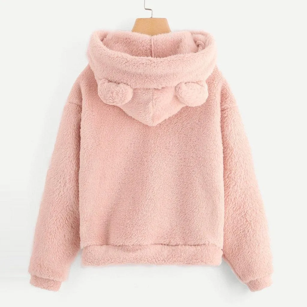 Kawaii Fluffy Bear Ears Hoodie Coat - Stay Cozy and Cute All Winter Long! 🐻❄️