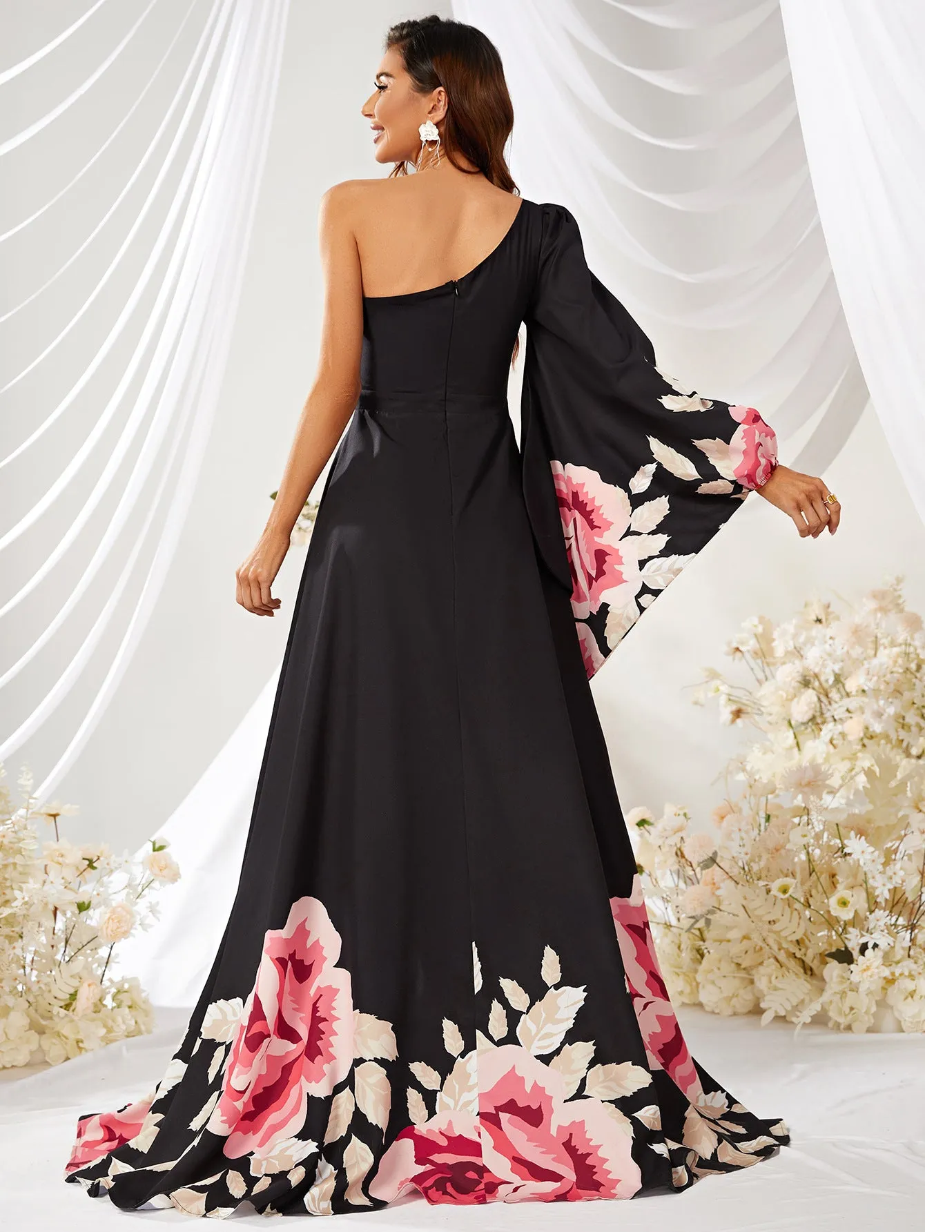 Kendra Black Floral Printed Gown