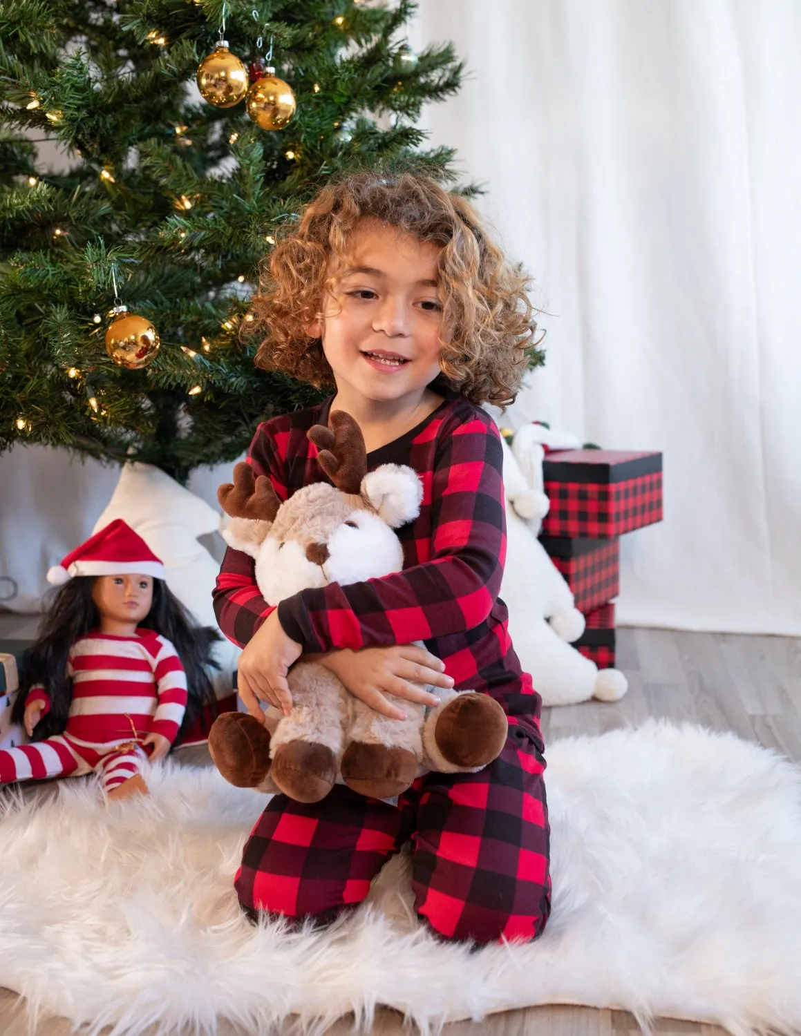 Kids Cotton Red & Black Plaid Pajamas Set