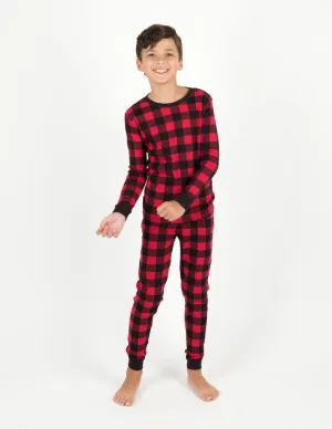 Kids Cotton Red & Black Plaid Pajamas Set