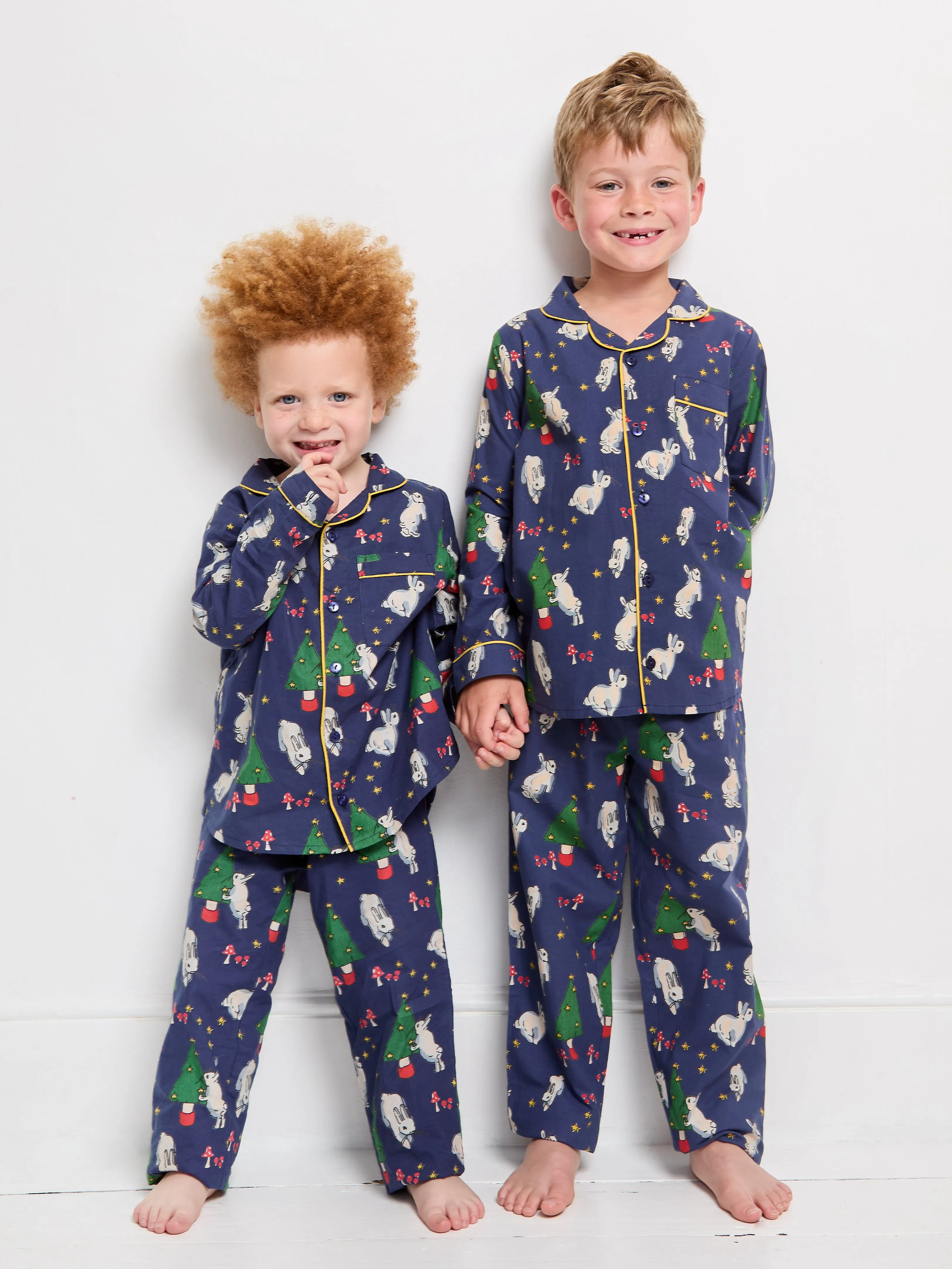 Kids Cotton Traditional Pyjamas Navy Busy Stars