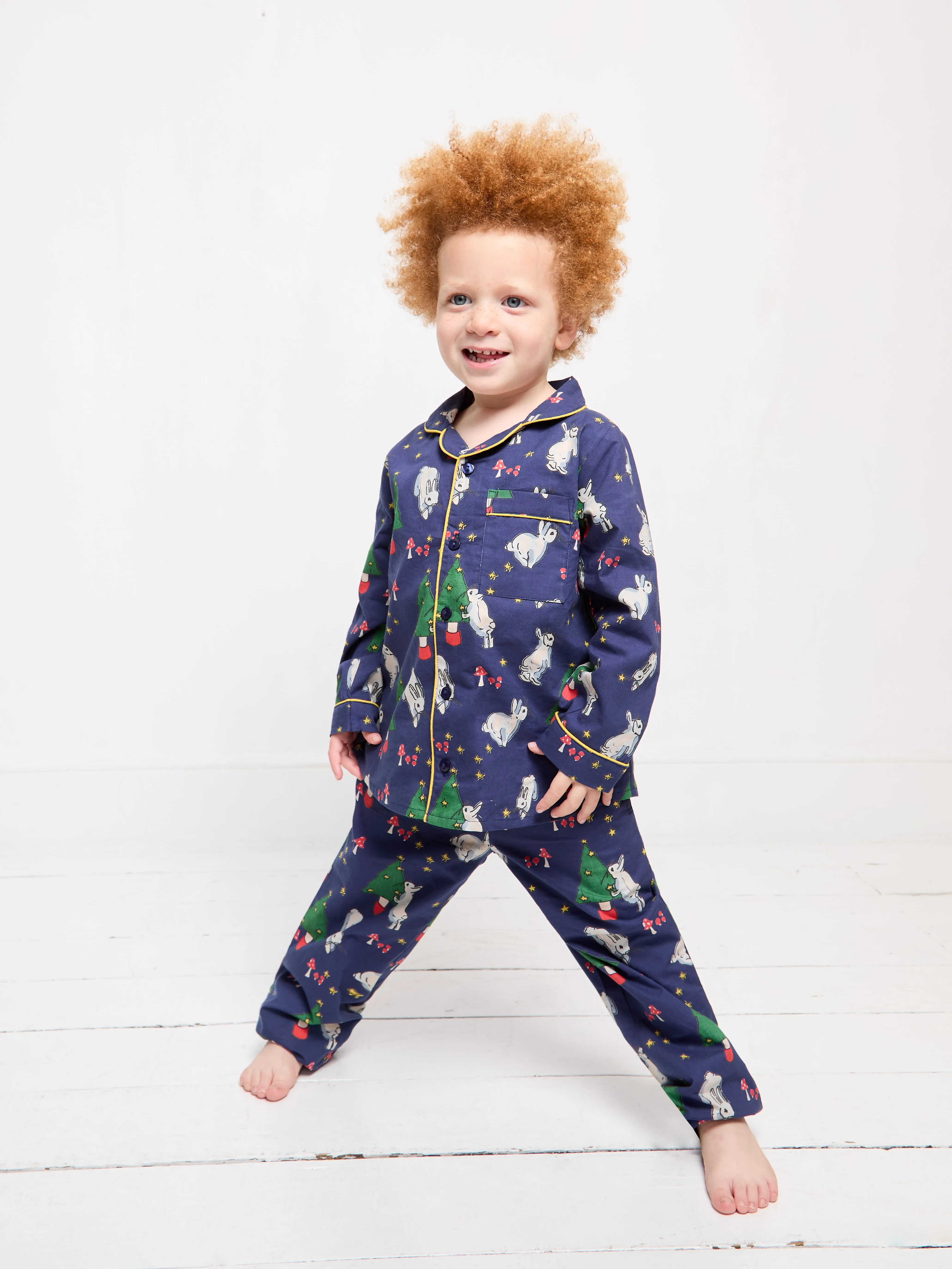 Kids Cotton Traditional Pyjamas Navy Busy Stars