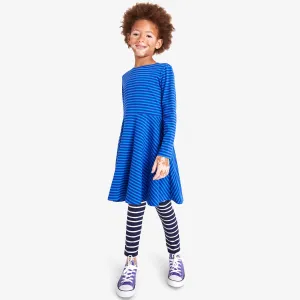 Kids long sleeve twirly dress in mini stripe