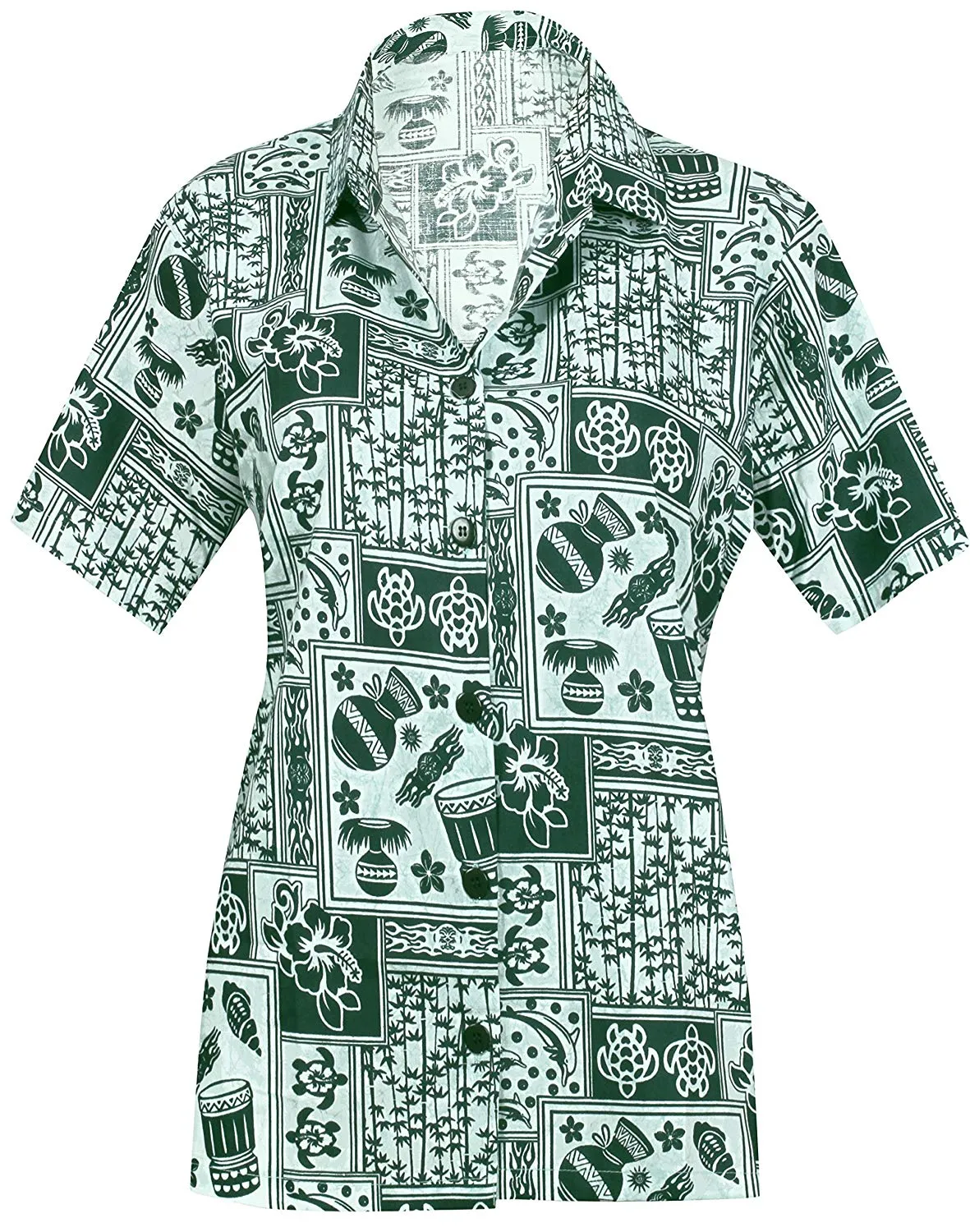 LA LEELA Women Beach Blouse Button Down Relax Camp Casual Shirt Funky Prints