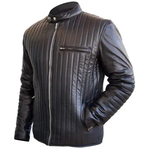 Leather Skin Men Black Rib Quilted Genuine Leather Jacket