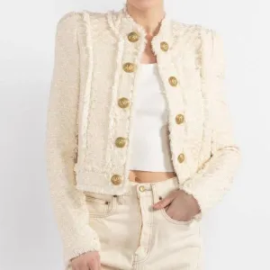 Lisbeth Long Sleeve Fringed Tweed Jacket