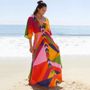 Long Beach Caftan Swim Cover Up Dress