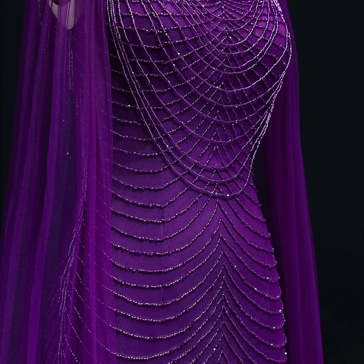 Luxury Beading Purple Evening Dress with Cape Sleeves SS280