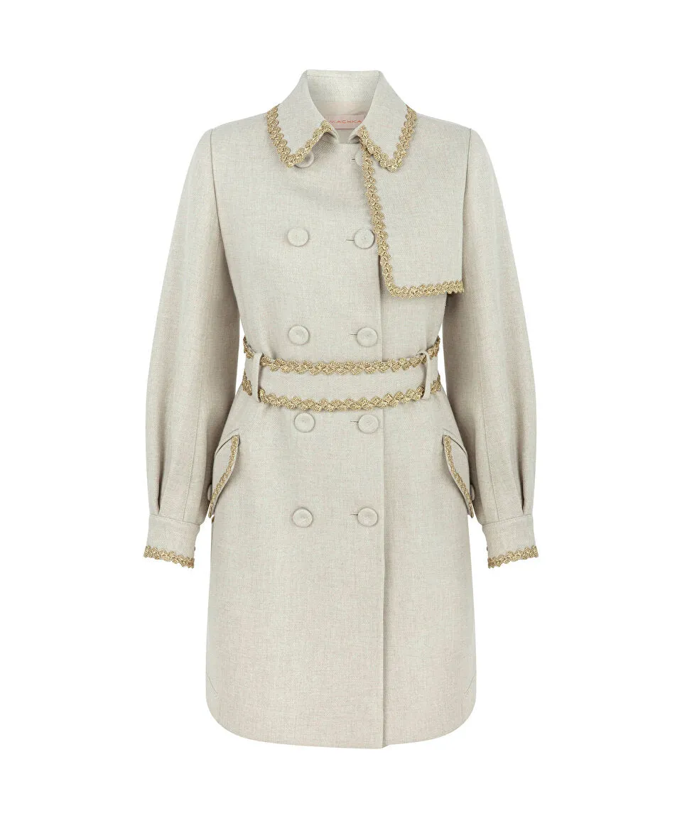 Machka Crochet Detailed Belted Top Coat Natural