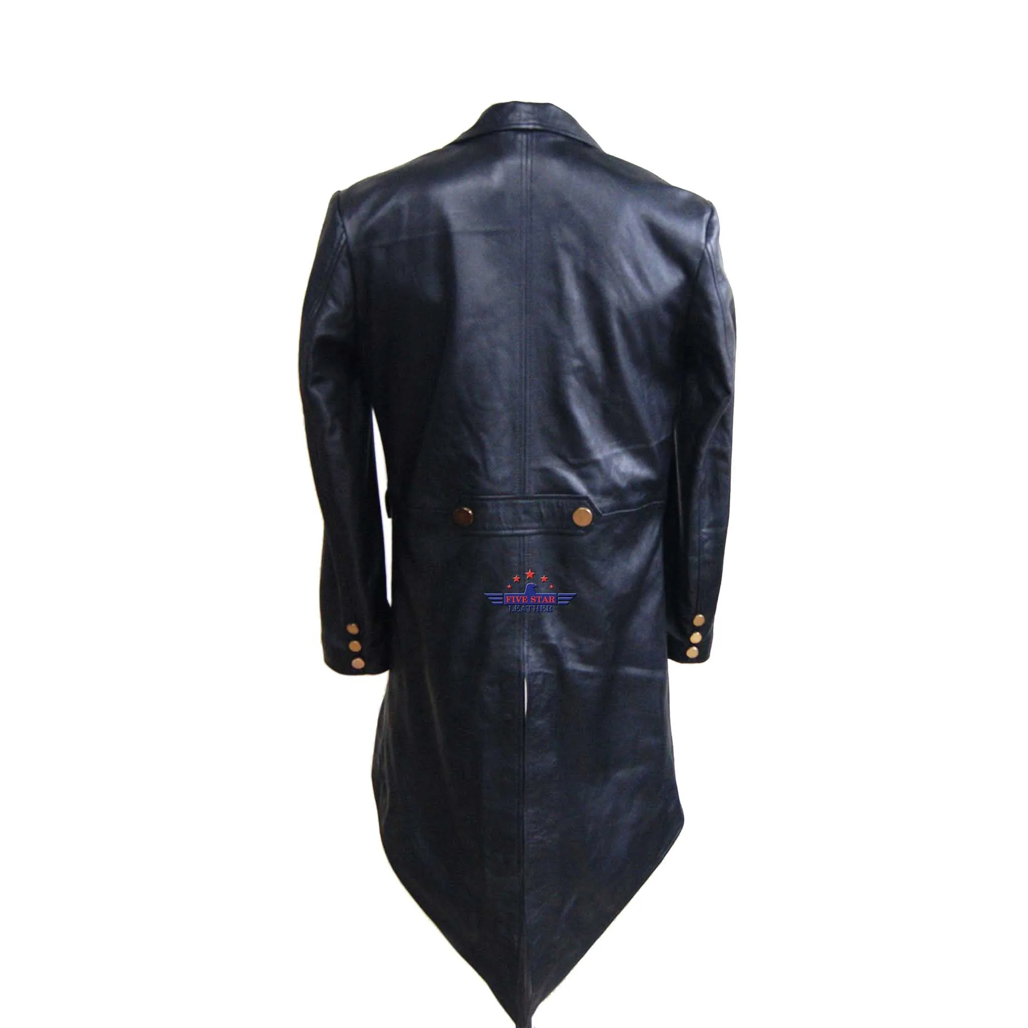 Mans 100% REAL LEATHER Black TAILCOAT Steampunk Jacket Dress Coat GOTHIC