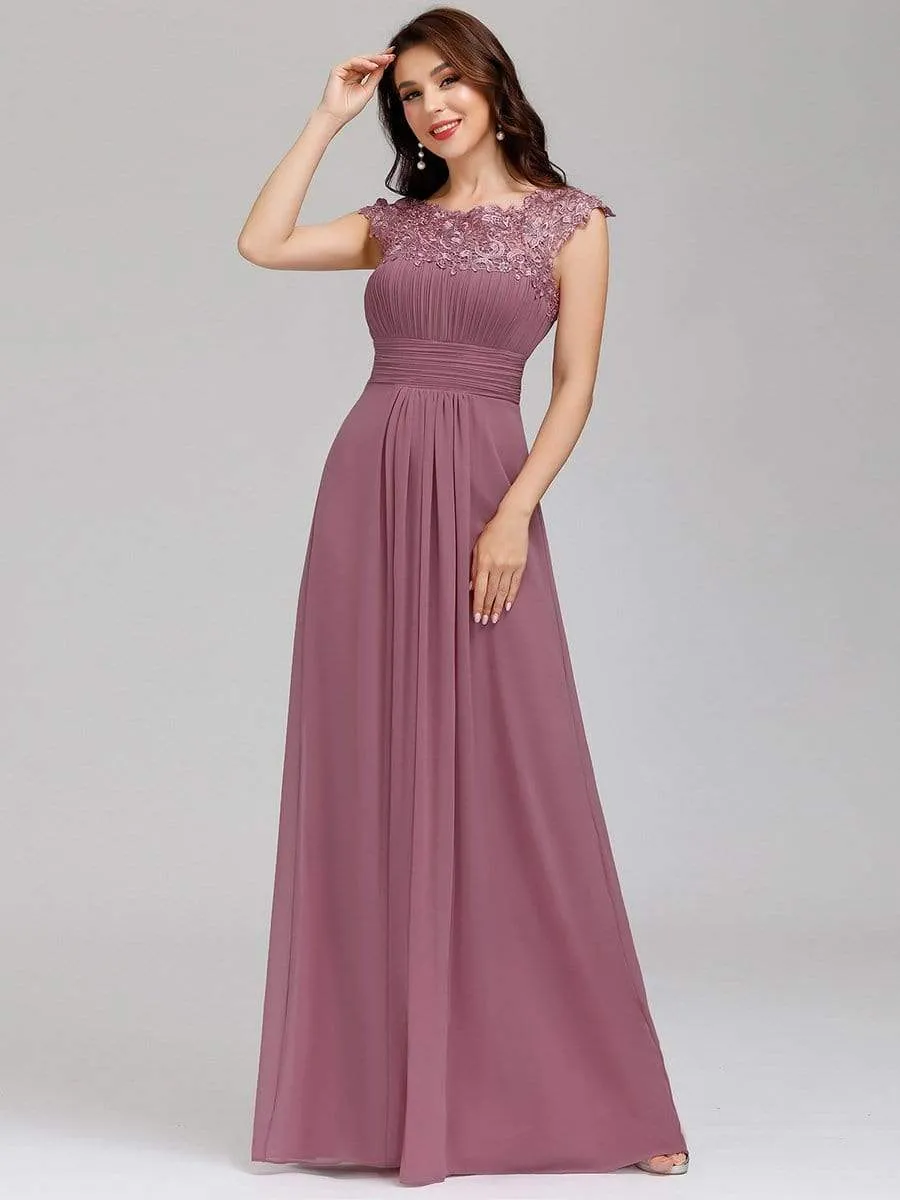 Maxi Long Lace Cap Sleeve Elegant Evening Gowns