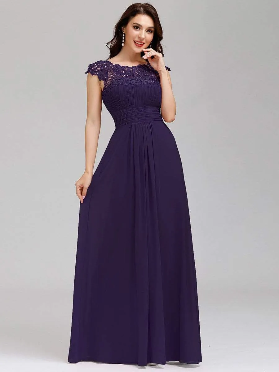 Maxi Long Lace Cap Sleeve Elegant Evening Gowns