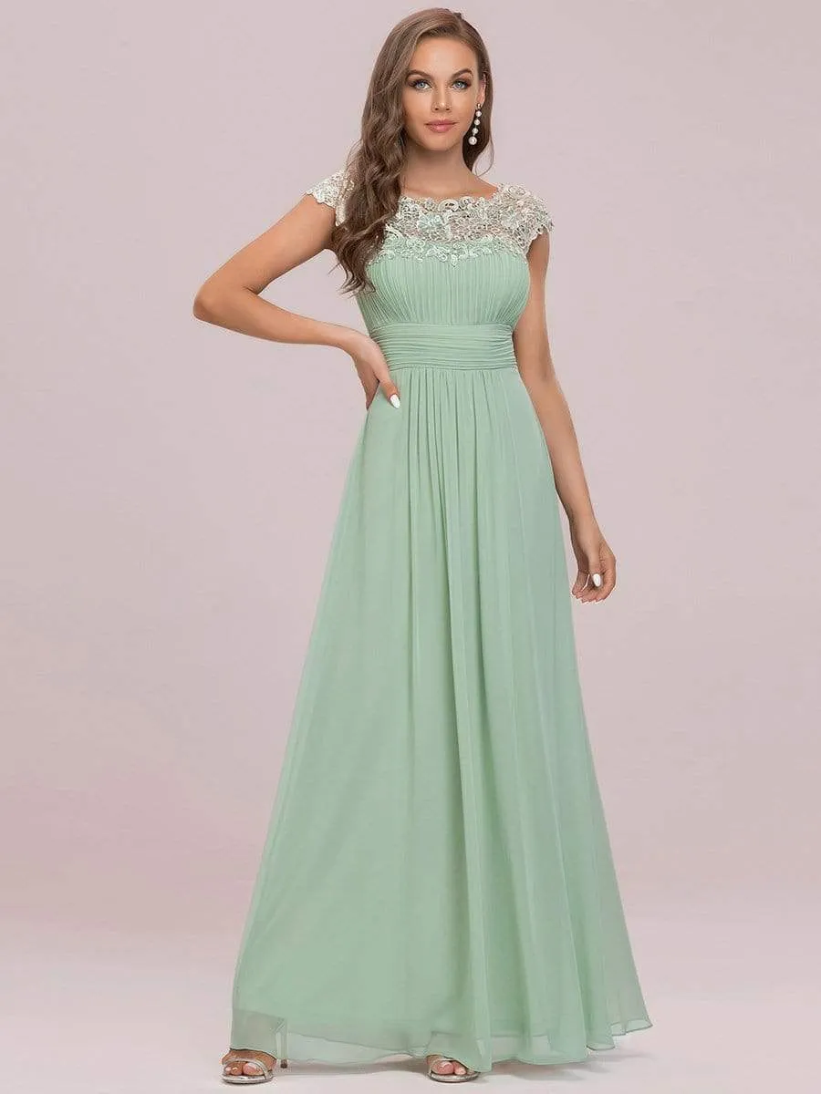 Maxi Long Lace Cap Sleeve Elegant Evening Gowns