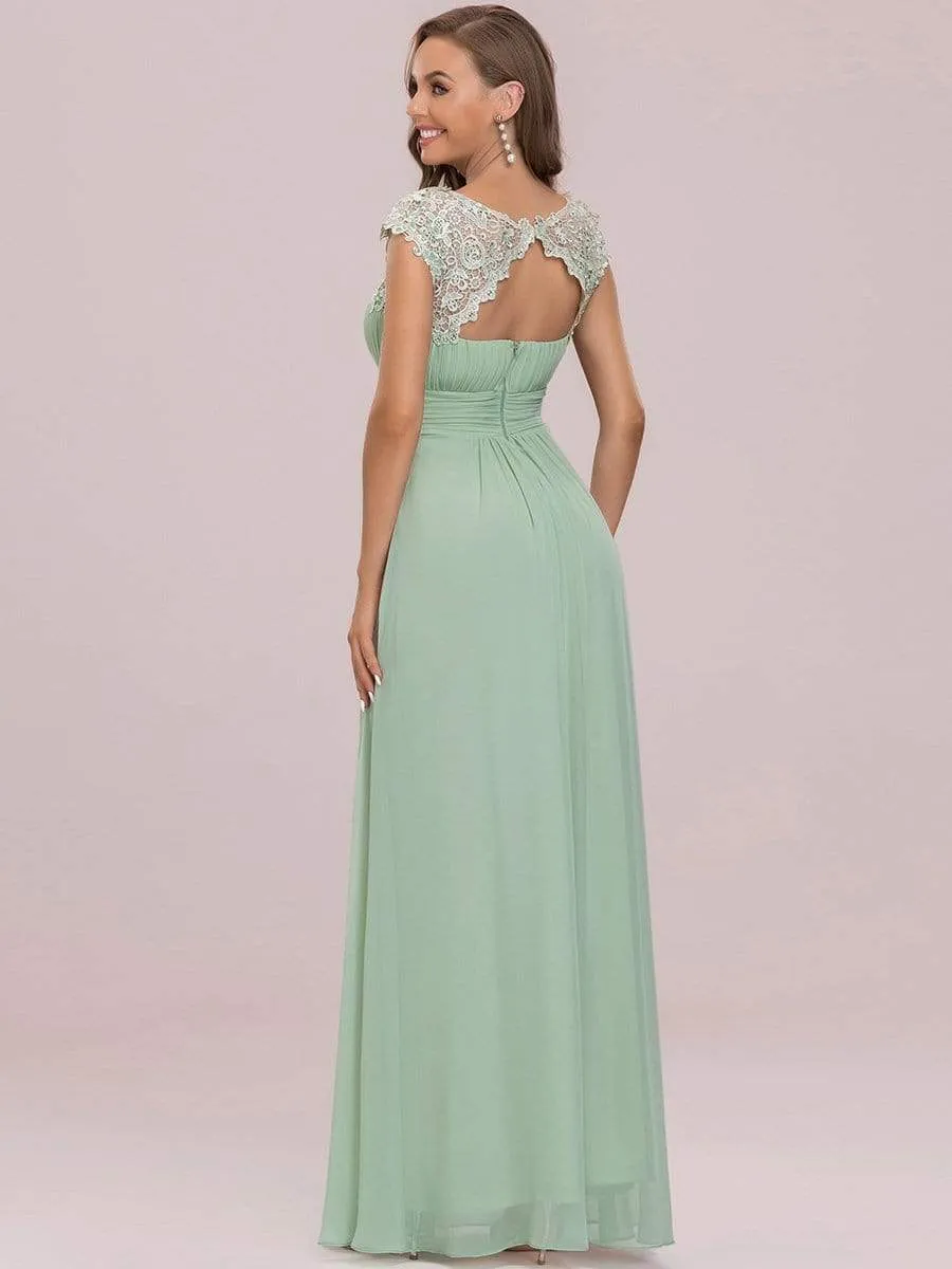 Maxi Long Lace Cap Sleeve Elegant Evening Gowns